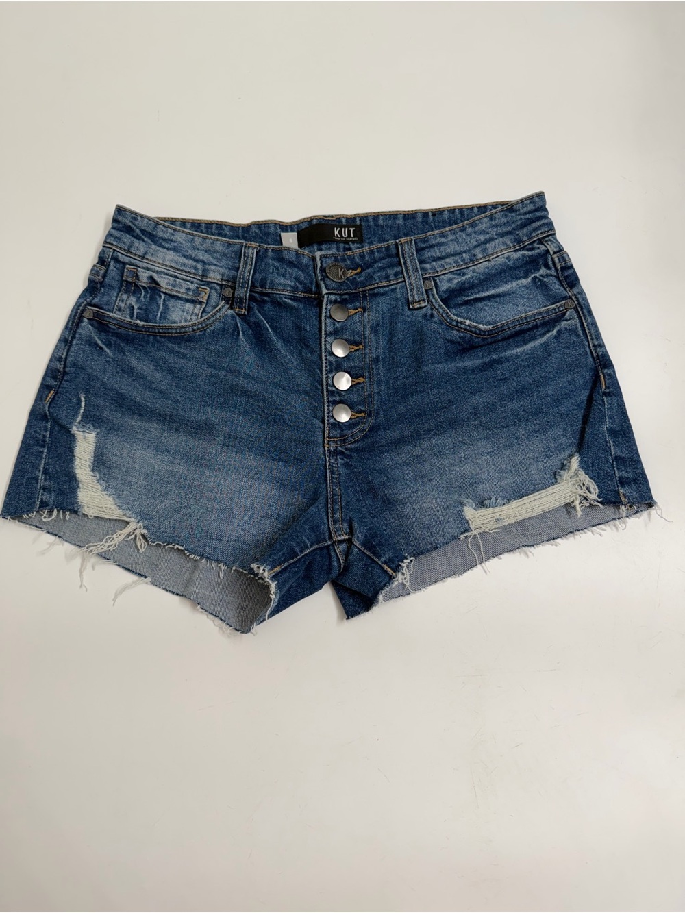 KUT From The Kloth Jane High Rise Button Fly Distressed Denim Shorts Size 6